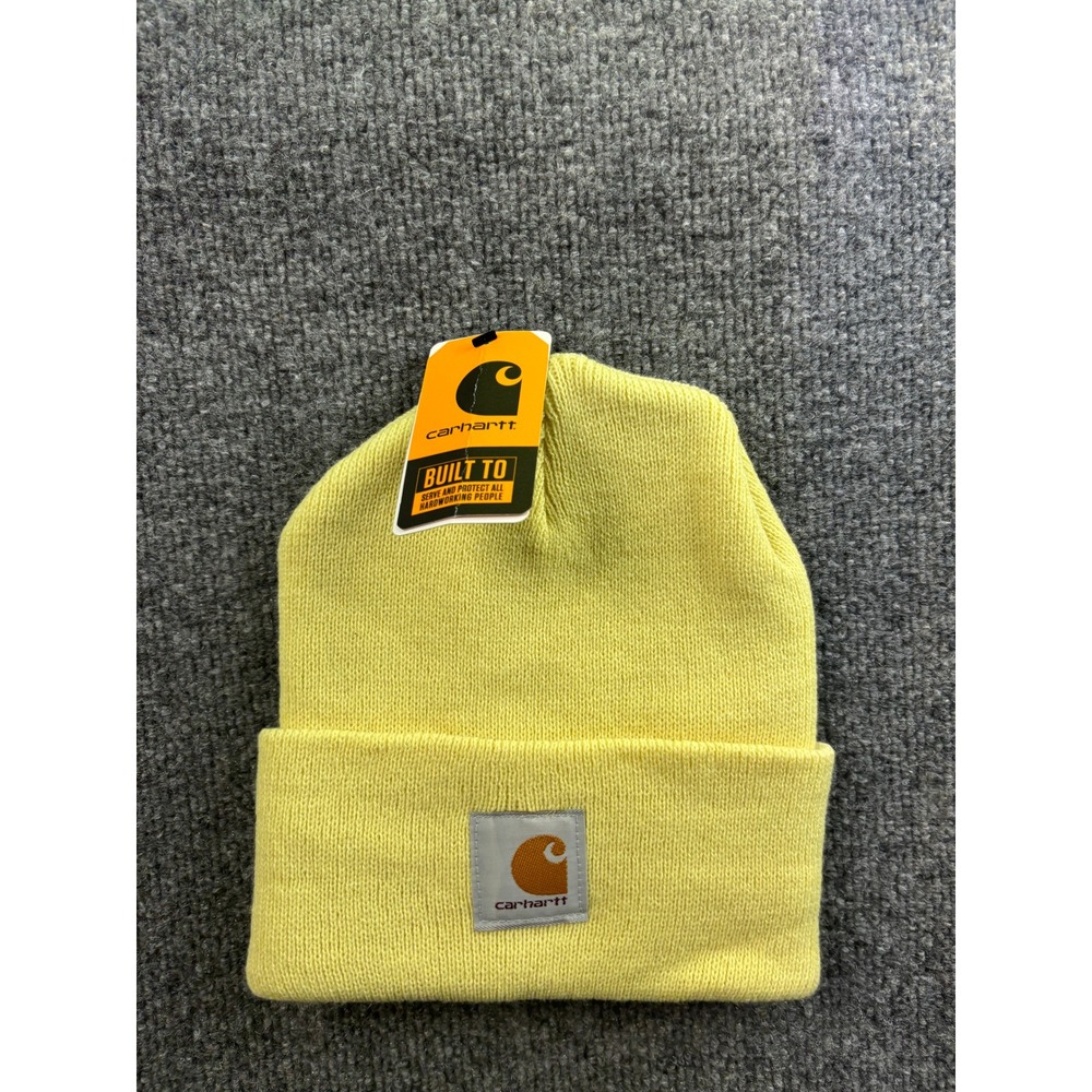 Carhartt Knit Cuffed Beanie Women One Size Yellow A18-GD2 Logo Patch Hat